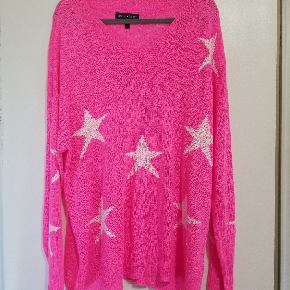NWOT Hot Pink Star Sweater
